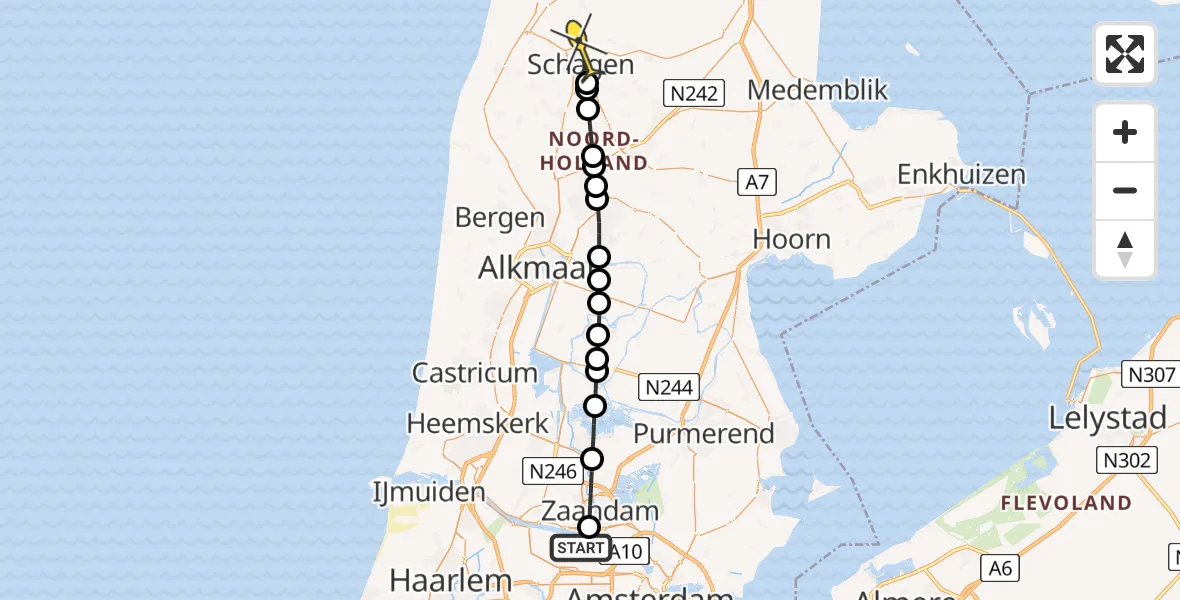 Routekaart van de vlucht: Lifeliner 1 naar Schagen, Gerrit Bolkade