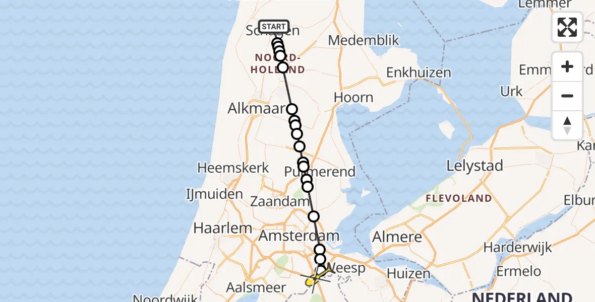 Routekaart van de vlucht: Lifeliner 1 naar Academisch Medisch Centrum (AMC), De Boog