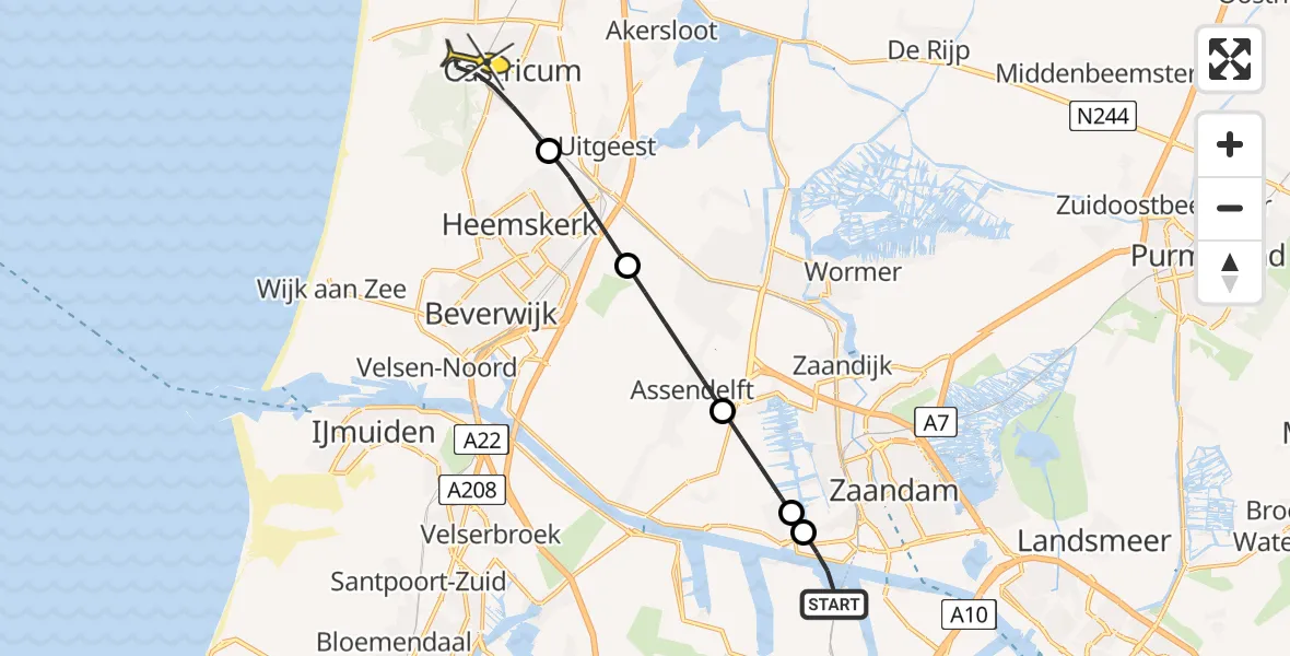 Routekaart van de vlucht: Lifeliner 1 naar Castricum, Rijder