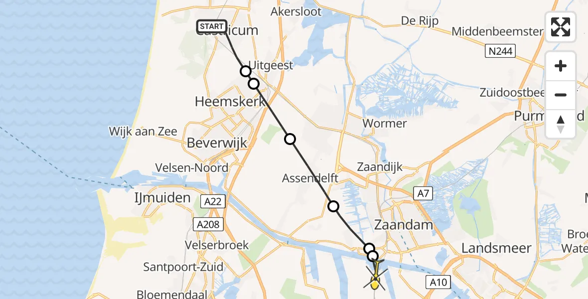 Routekaart van de vlucht: Lifeliner 1 naar Amsterdam Heliport, Breedeweg