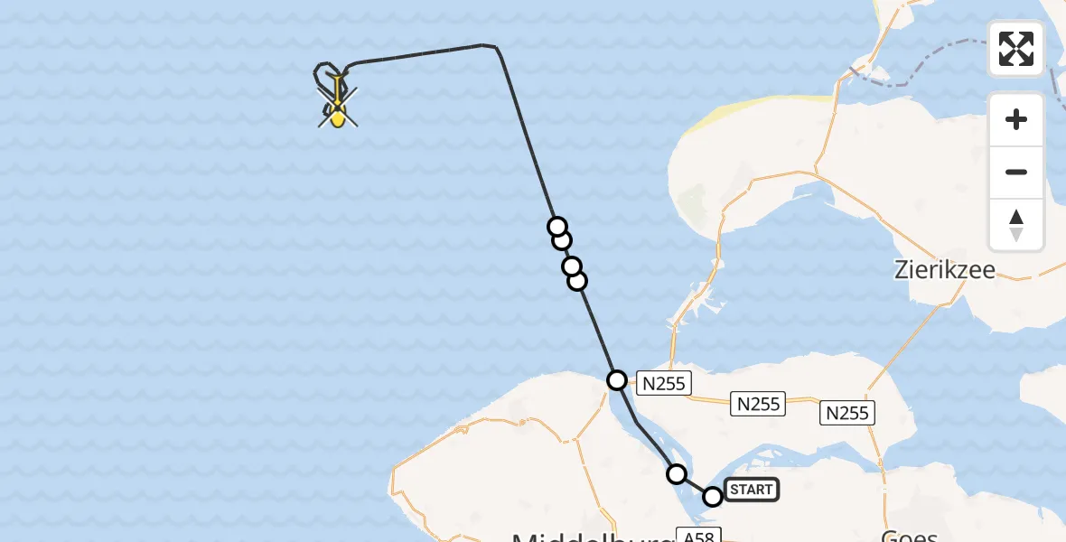 Routekaart van de vlucht: Kustwachthelikopter naar 