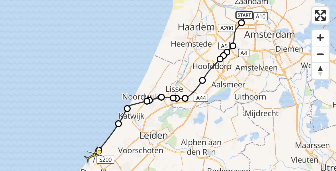 Routekaart van de vlucht: Lifeliner 1 naar Den Haag, Nieuwerkerker Tocht