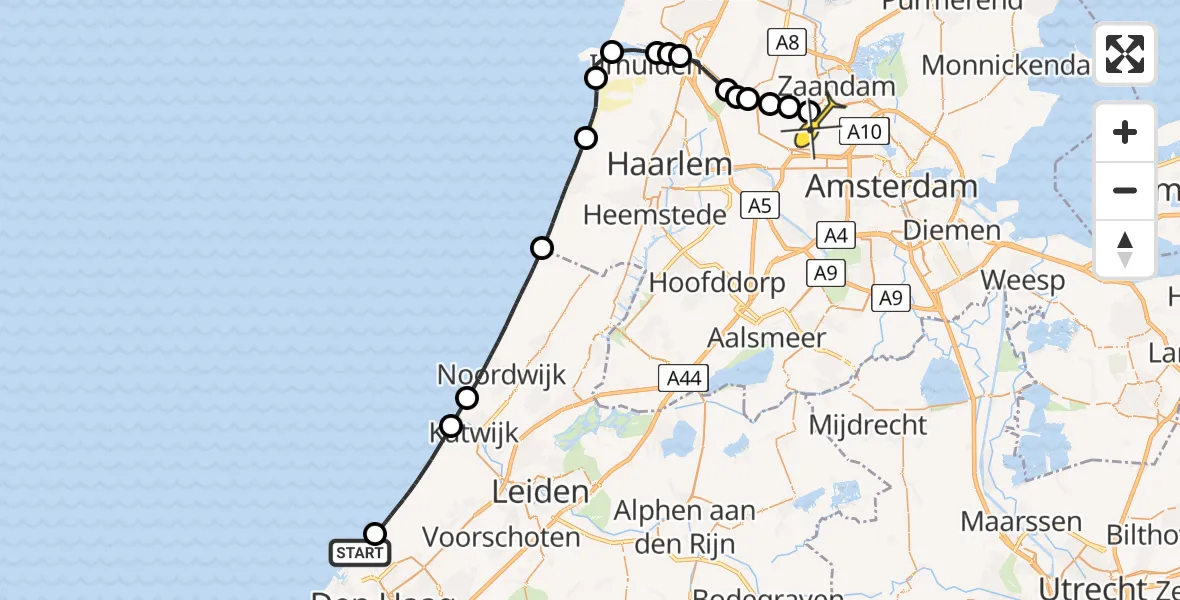 Routekaart van de vlucht: Lifeliner 1 naar Amsterdam Heliport, Zwarte Pad