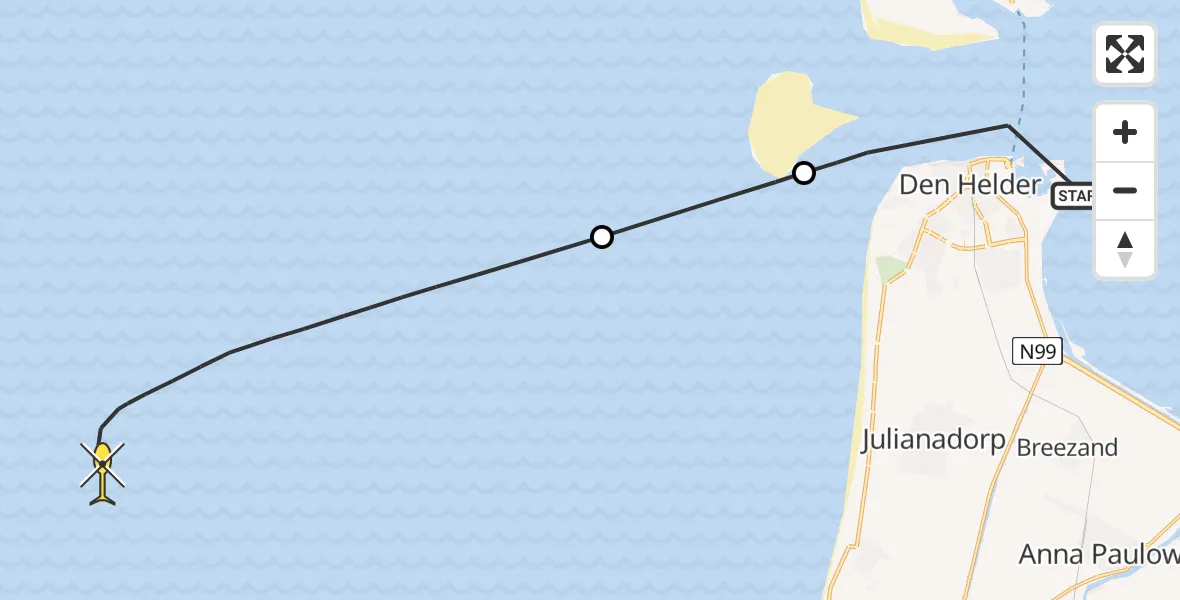 Routekaart van de vlucht: Kustwachthelikopter naar 