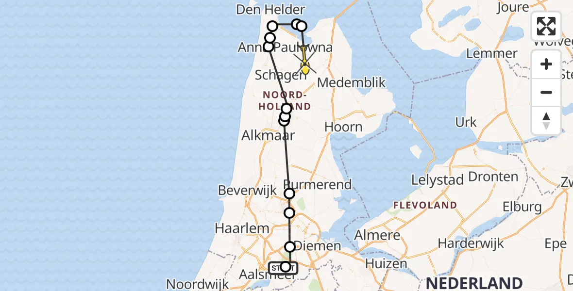 Routekaart van de vlucht: Politieheli naar Slootdorp, Malandolaan