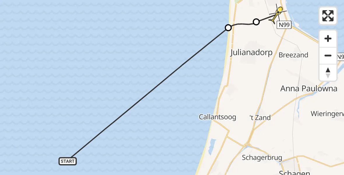 Routekaart van de vlucht: Kustwachthelikopter naar Vliegveld De Kooy, Luchthavenweg