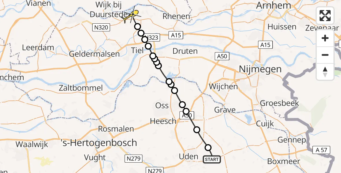 Routekaart van de vlucht: Lifeliner 3 naar Maurik, Zeelandsedijk