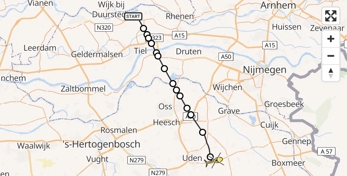 Routekaart van de vlucht: Lifeliner 3 naar Vliegbasis Volkel, Hornixveldweg