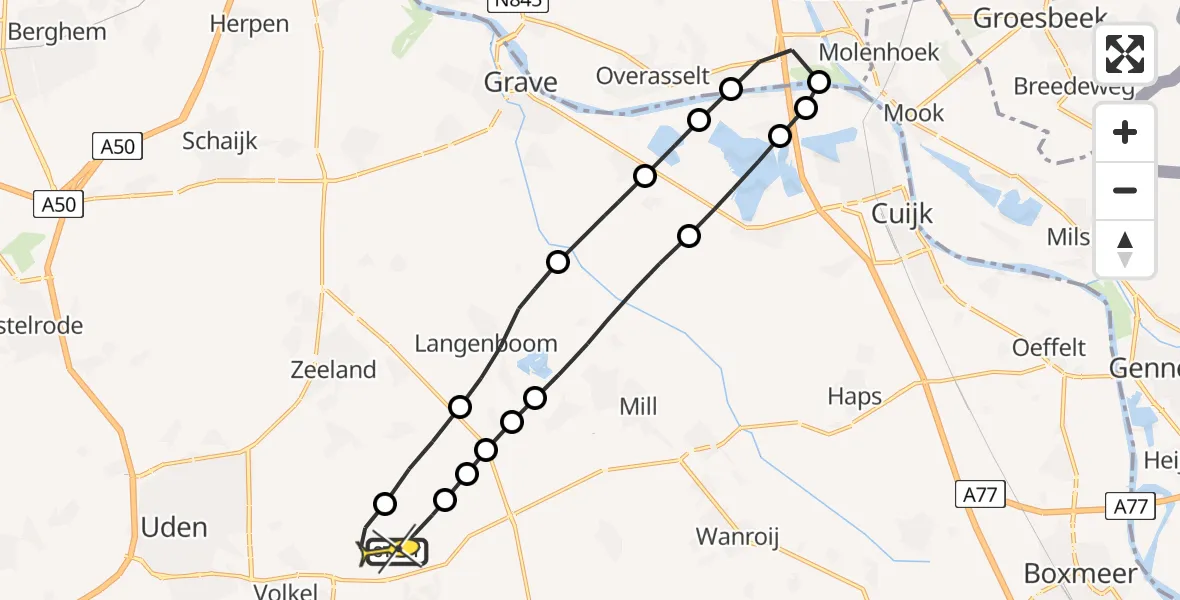 Routekaart van de vlucht: Lifeliner 3 naar Vliegbasis Volkel, Zeelandsedijk