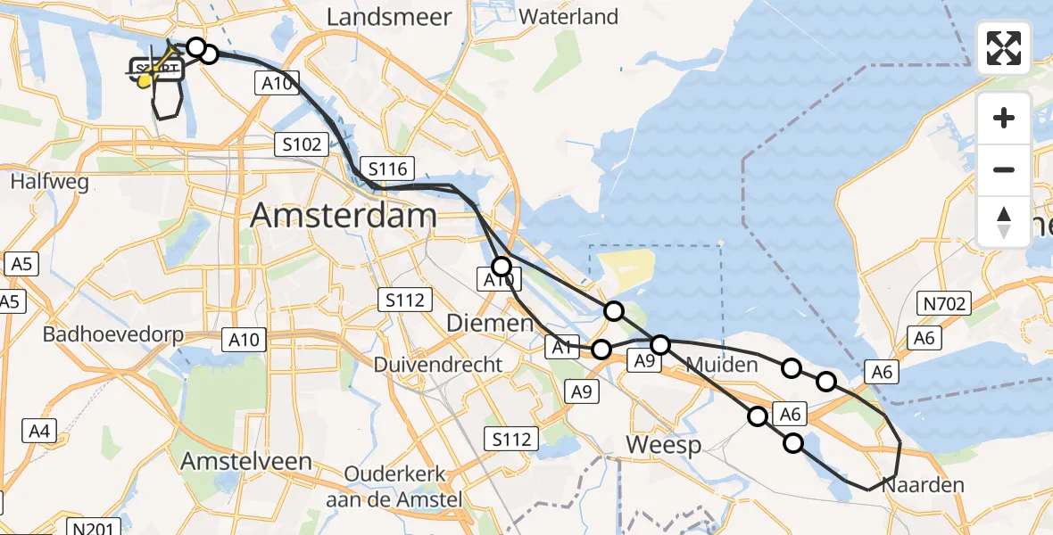 Routekaart van de vlucht: Lifeliner 1 naar Amsterdam Heliport, Hornweg