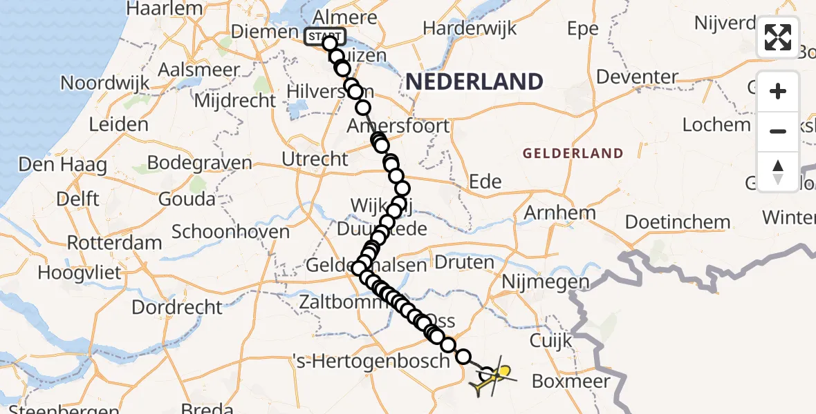 Routekaart van de vlucht: Lifeliner 3 naar Vliegbasis Volkel, De Schelp