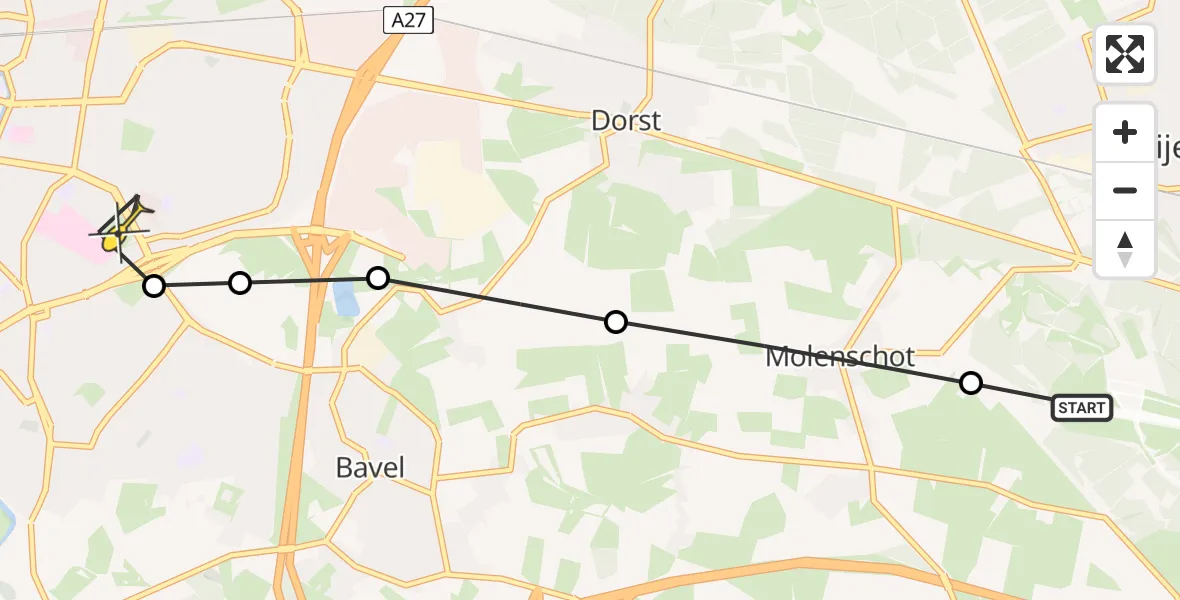 Routekaart van de vlucht: Lifeliner 2 naar Breda, Broekstraat