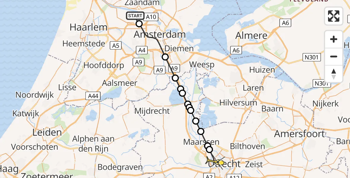 Routekaart van de vlucht: Lifeliner 1 naar Utrecht, Corsicaweg