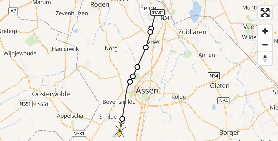 Routekaart van de vlucht: Lifeliner 4 naar Smilde, Vissersweg