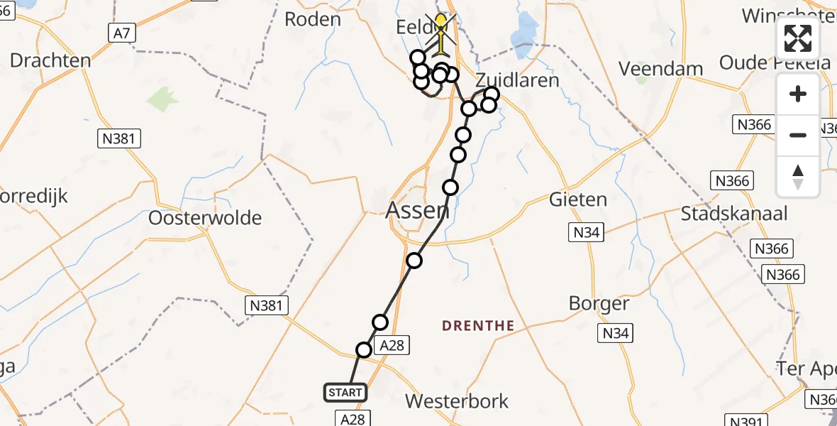 Routekaart van de vlucht: Lifeliner 4 naar Groningen Airport Eelde, Homsteeg