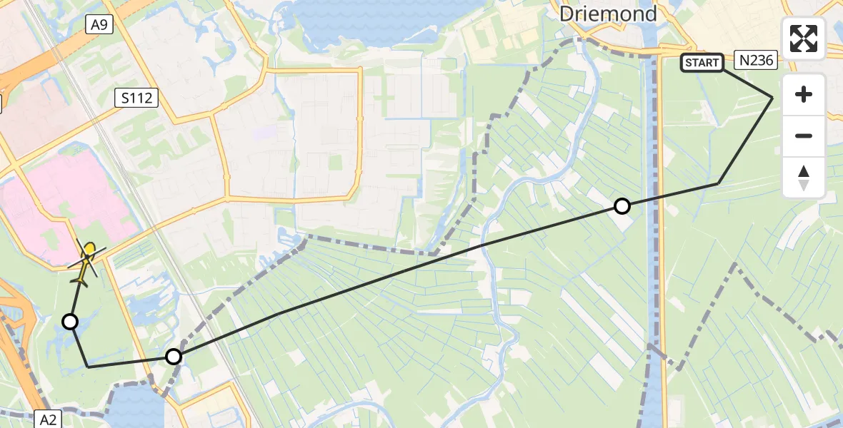 Routekaart van de vlucht: Lifeliner 1 naar Academisch Medisch Centrum (AMC), Nigtevechtsepad