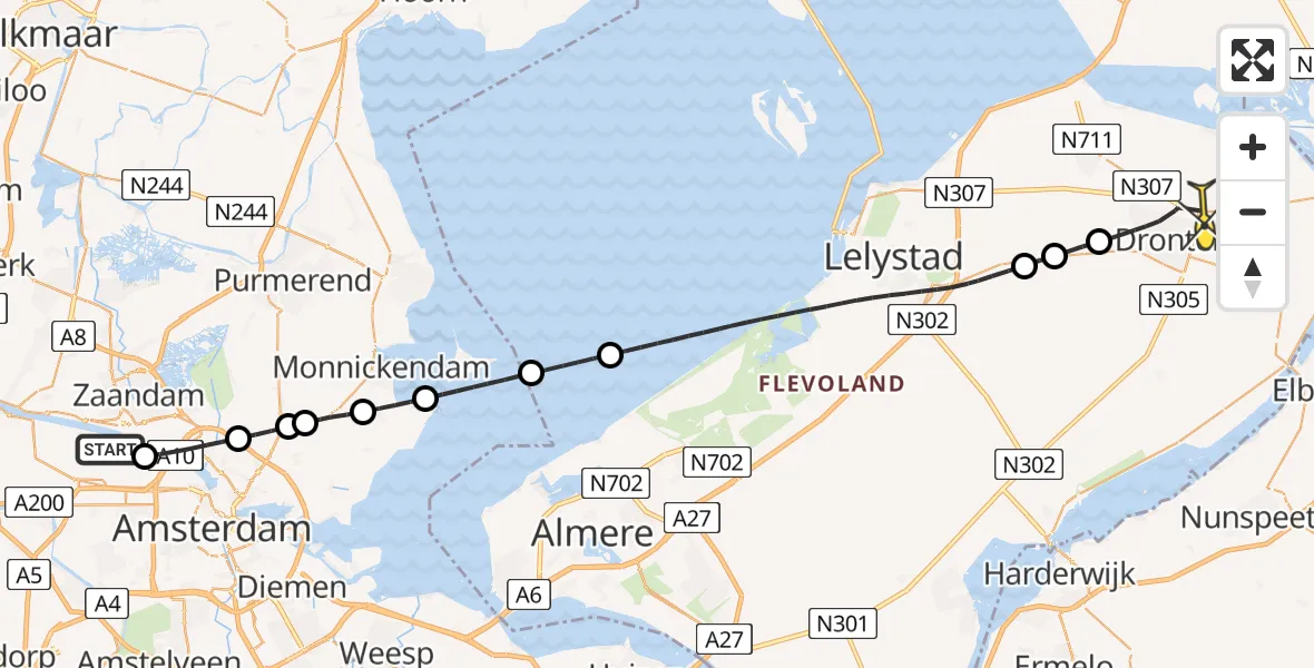 Routekaart van de vlucht: Lifeliner 1 naar Dronten, Kompasweg