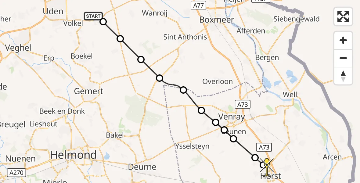 Routekaart van de vlucht: Lifeliner 3 naar Horst, Zeelandsedijk