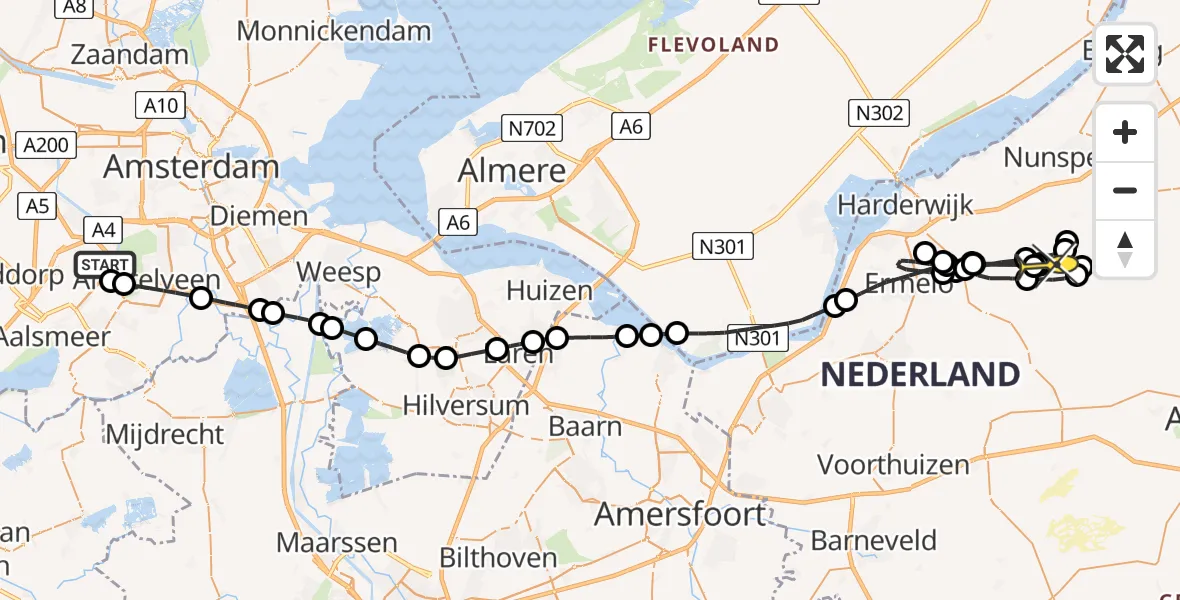 Routekaart van de vlucht: Politieheli naar Elspeet, Kemajoranstraat