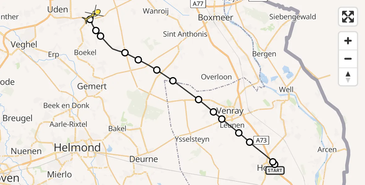 Routekaart van de vlucht: Lifeliner 3 naar Vliegbasis Volkel, Vondersestraat