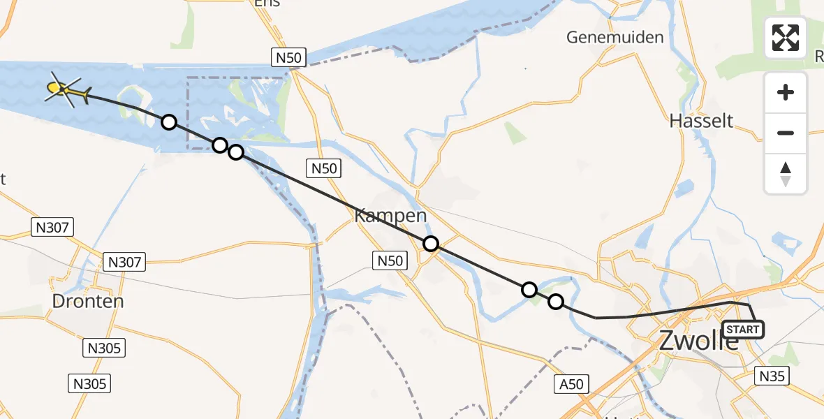 Routekaart van de vlucht: Lifeliner 1 naar Swifterbant, Boerendanserdijk