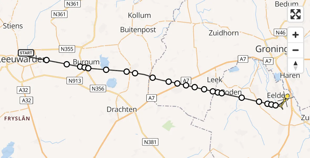 Routekaart van de vlucht: Lifeliner 4 naar Groningen Airport Eelde, Delistraat