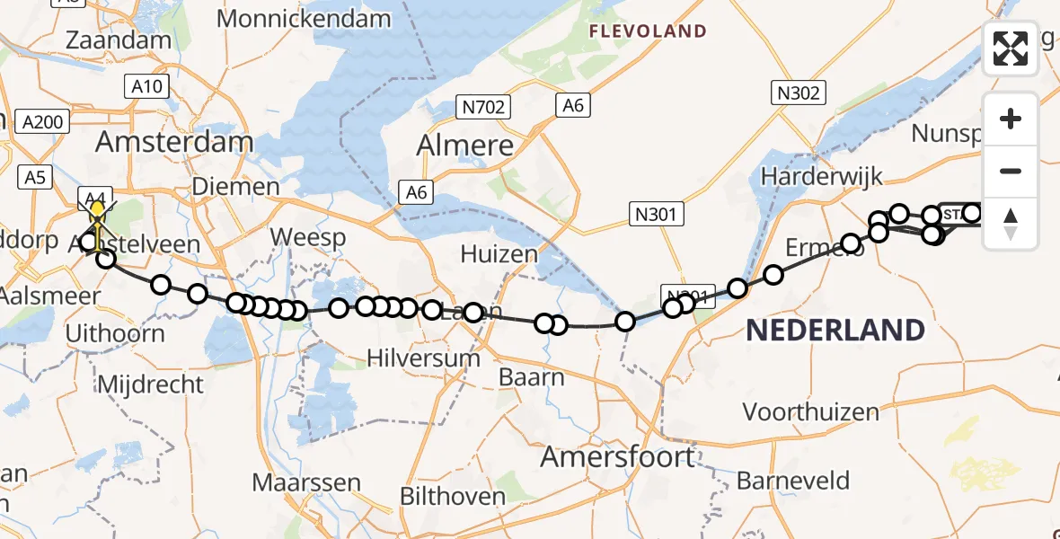 Routekaart van de vlucht: Politieheli naar Schiphol, Schapendrift