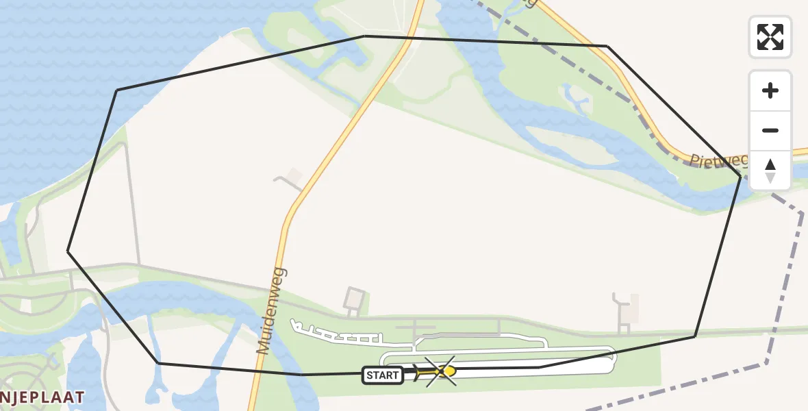 Vluchtroute Politiehelikopter van Vliegveld Midden-Zeeland naar Vliegveld Midden-Zeeland