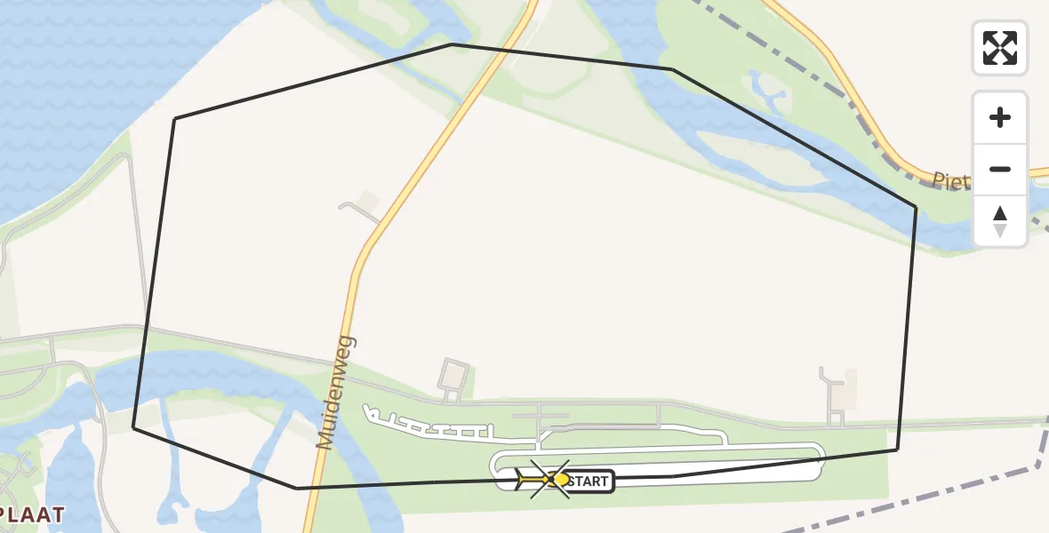 Vluchtroute Politiehelikopter van Vliegveld Midden-Zeeland naar Vliegveld Midden-Zeeland