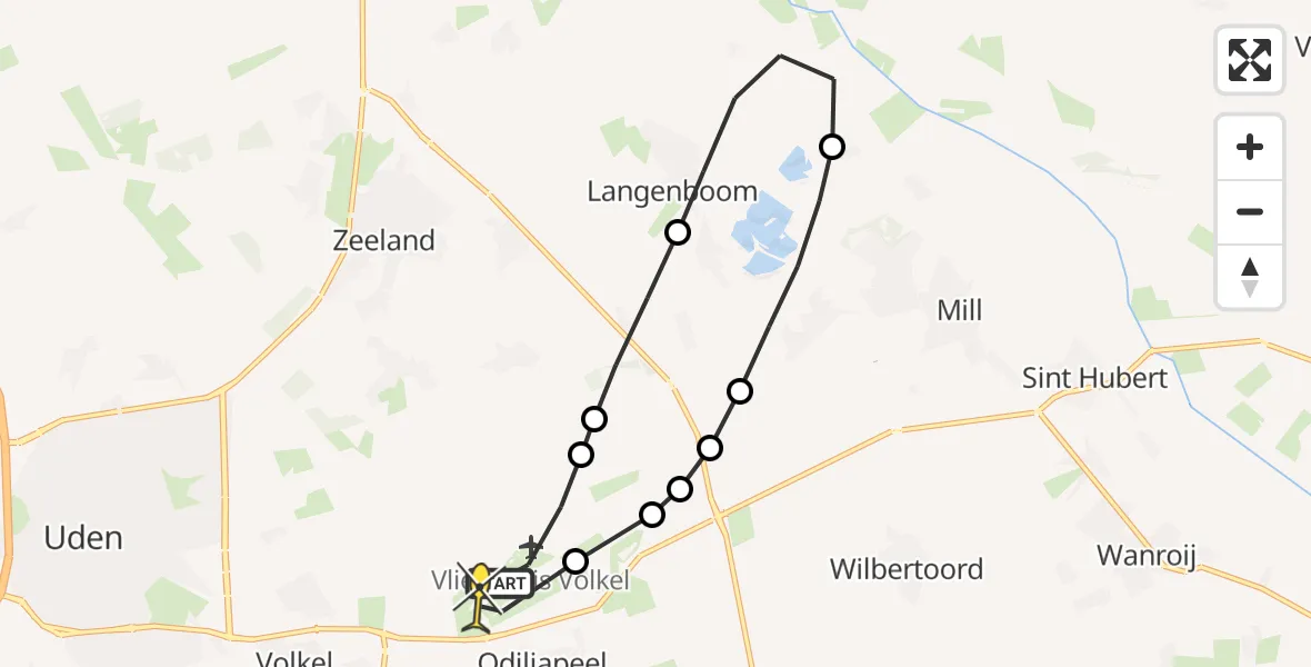 Routekaart van de vlucht: Lifeliner 3 naar Vliegbasis Volkel, Zeelandsedijk