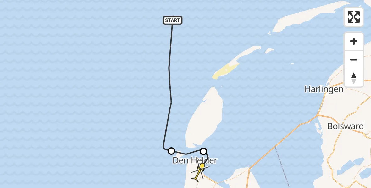Routekaart van de vlucht: Kustwachthelikopter naar Vliegveld De Kooy, Luchthavenweg