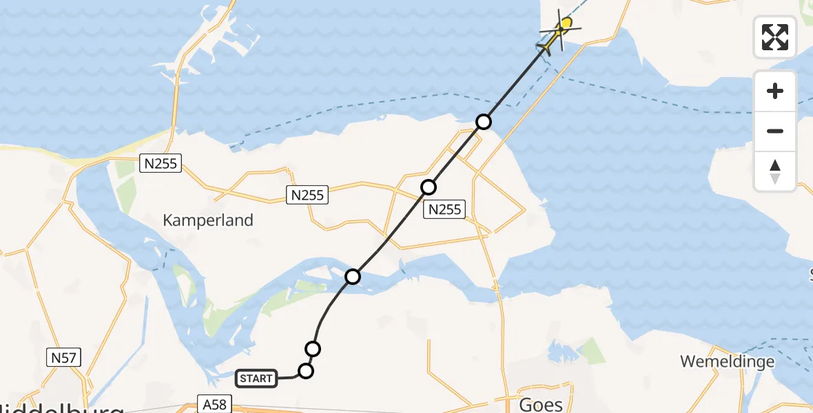 Routekaart van de vlucht: Politieheli naar Zierikzee, Pietweg