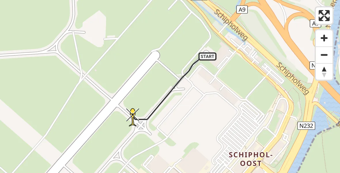 Routekaart van de vlucht: Politieheli naar Schiphol, Kraayveldstraat