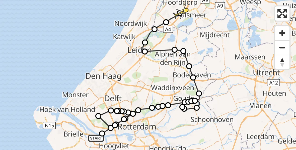 Routekaart van de vlucht: Politieheli naar Hoofddorp, Rosalind Franklinpad