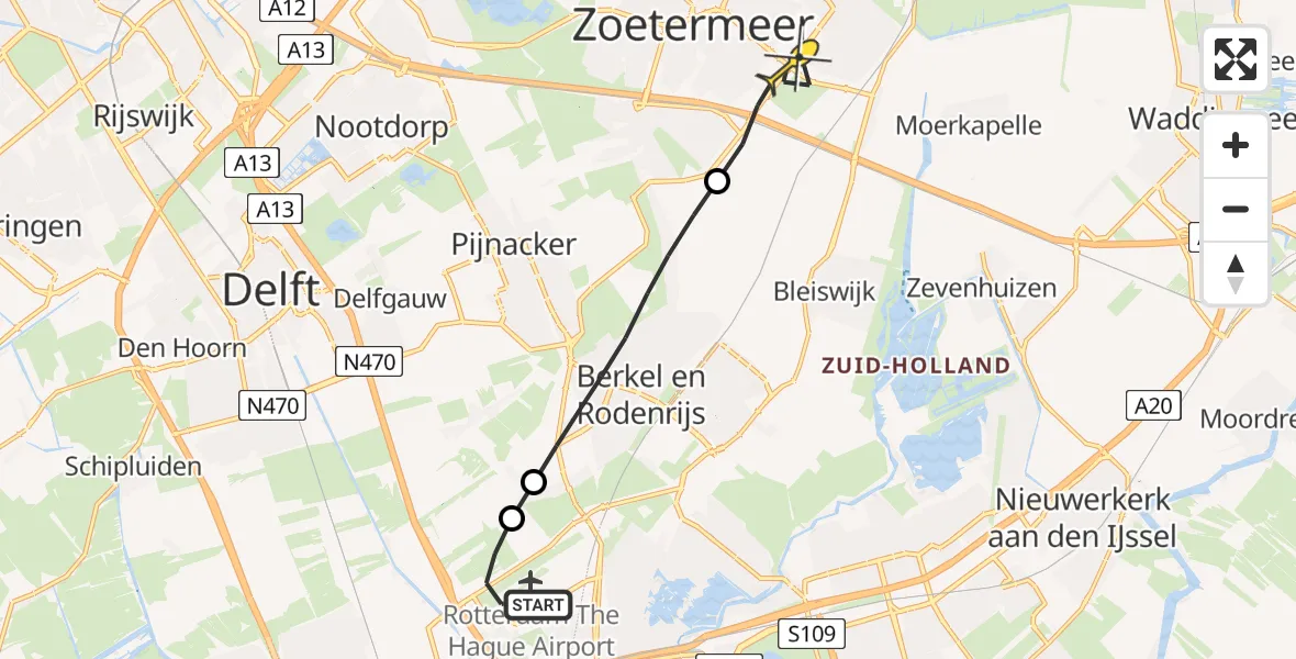 Routekaart van de vlucht: Lifeliner 2 naar Zoetermeer, Prinses Maximaplein