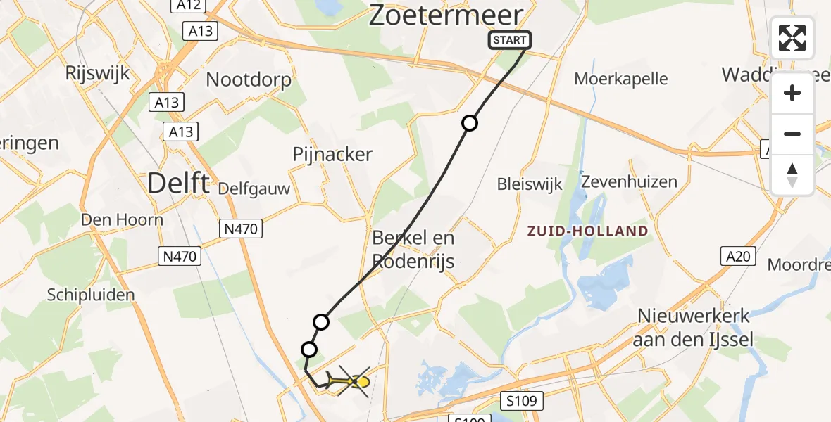 Routekaart van de vlucht: Lifeliner 2 naar Rotterdam The Hague Airport, Van der Hagenstraat