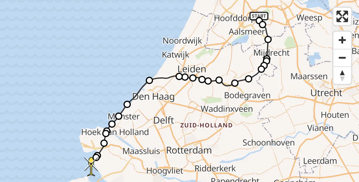 Routekaart van de vlucht: Politieheli naar Rockanje, Fokkerweg