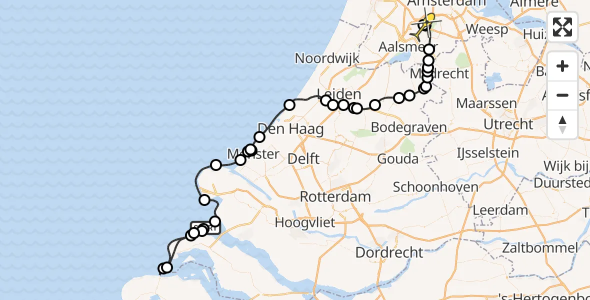 Routekaart van de vlucht: Politieheli naar Schiphol, Westeinde