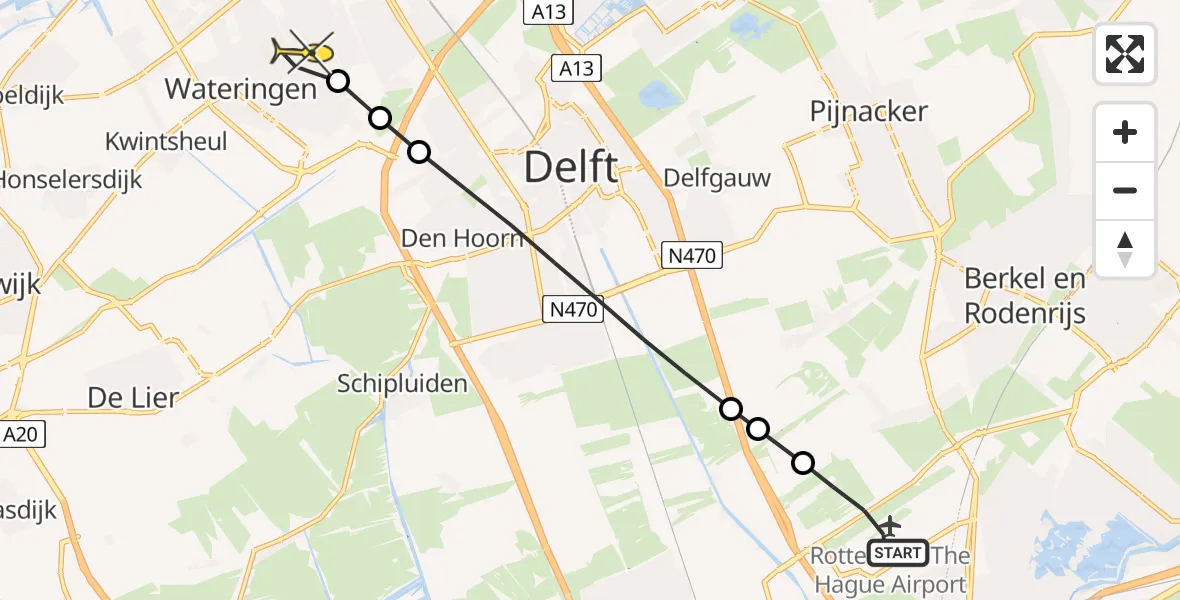 Routekaart van de vlucht: Lifeliner 2 naar Den Haag, Santiagosingel