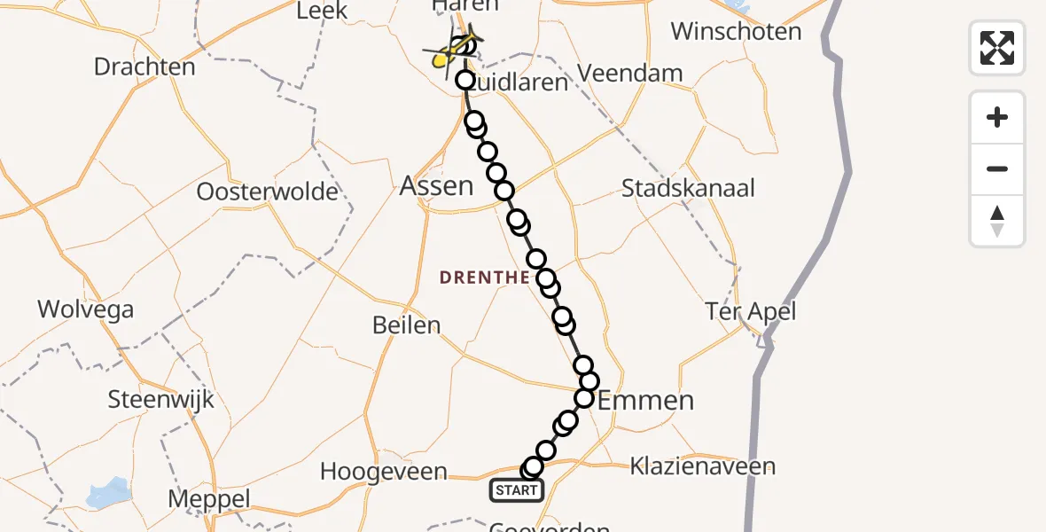 Routekaart van de vlucht: Lifeliner 4 naar Groningen Airport Eelde, Nijlandsweg