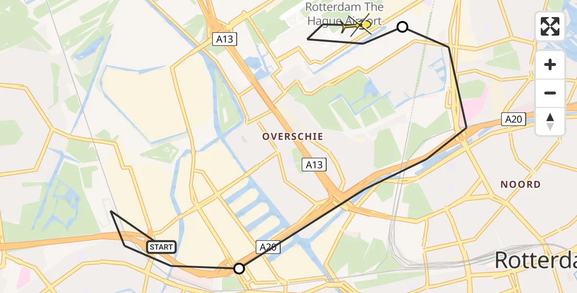 Routekaart van de vlucht: Lifeliner 2 naar Rotterdam The Hague Airport, Kanaalweg