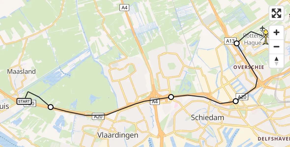 Routekaart van de vlucht: Lifeliner 2 naar Rotterdam The Hague Airport, Rondom West