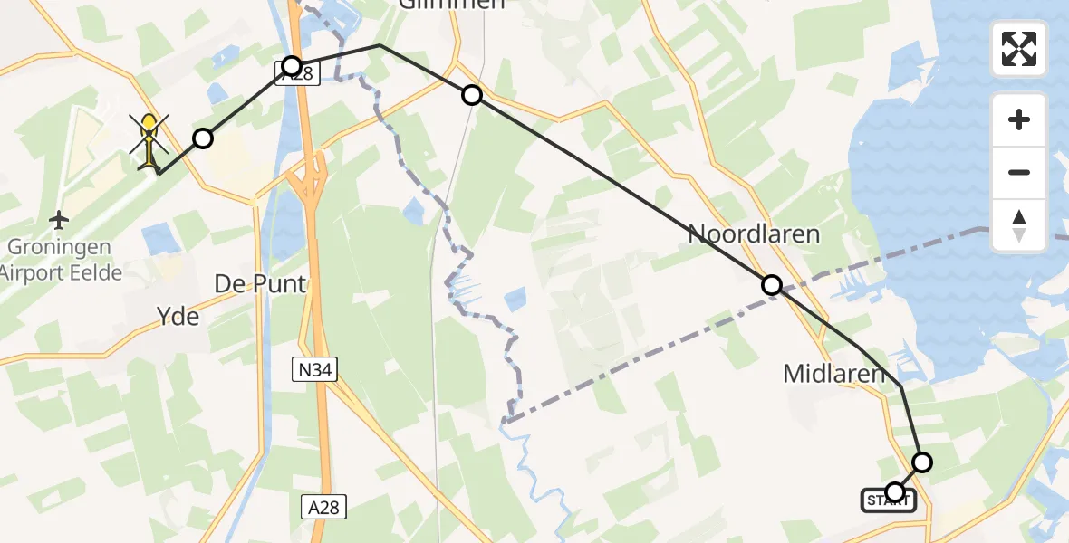 Routekaart van de vlucht: Lifeliner 4 naar Groningen Airport Eelde, Meerwijk