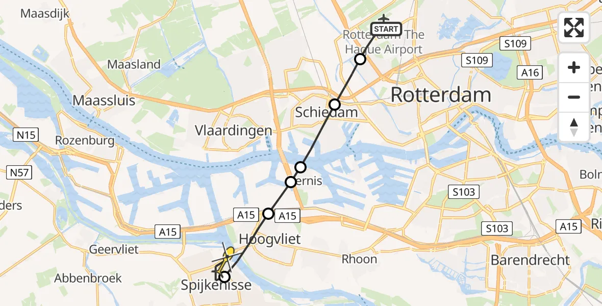 Routekaart van de vlucht: Lifeliner 2 naar Spijkenisse, Grote Werfstraat