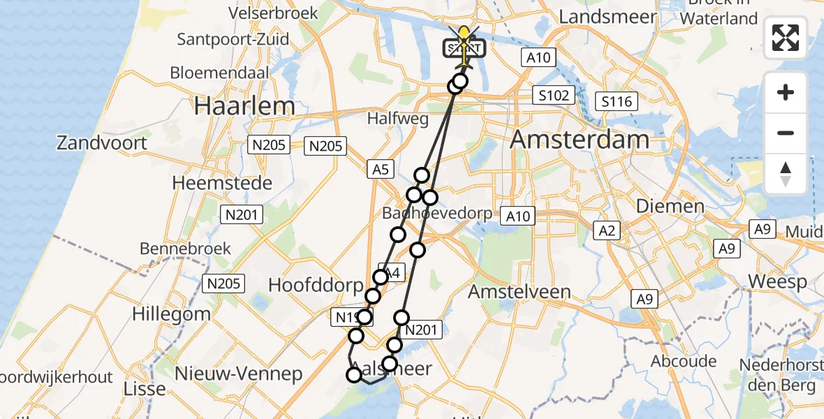 Routekaart van de vlucht: Lifeliner 1 naar Amsterdam Heliport, Pieter Postsingel