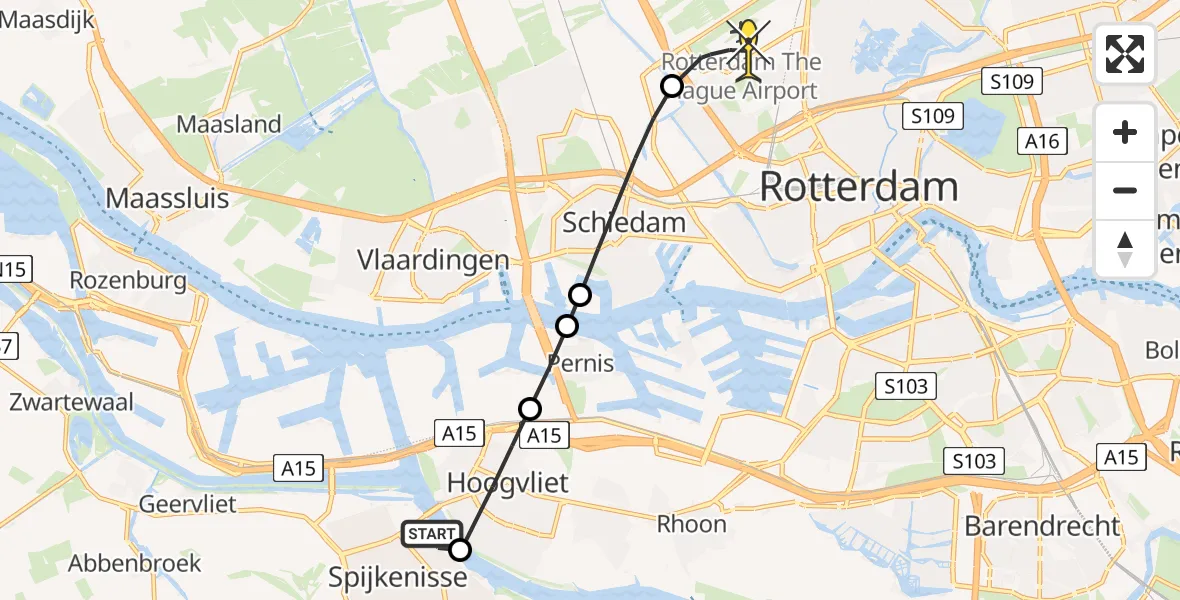 Routekaart van de vlucht: Lifeliner 2 naar Rotterdam The Hague Airport, Vossendijk