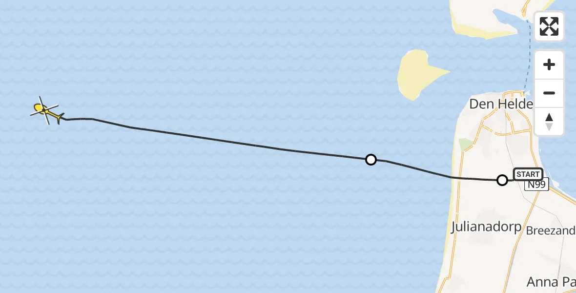 Routekaart van de vlucht: Kustwachthelikopter naar Hendrika's hoeve