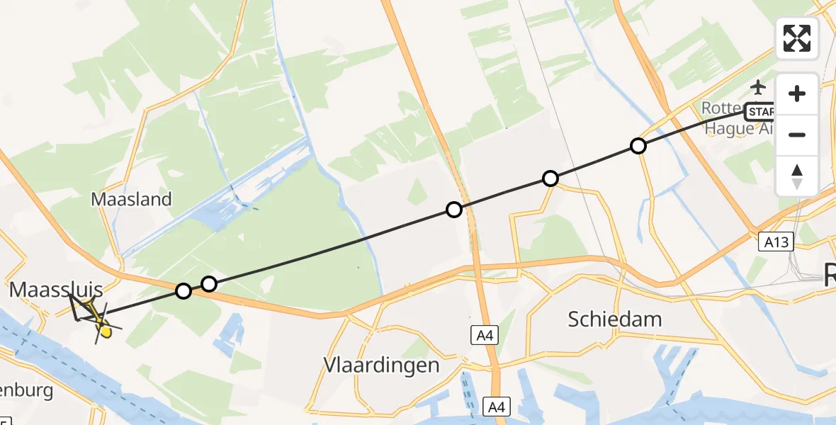 Routekaart van de vlucht: Lifeliner 2 naar Maassluis, Vliegveldweg