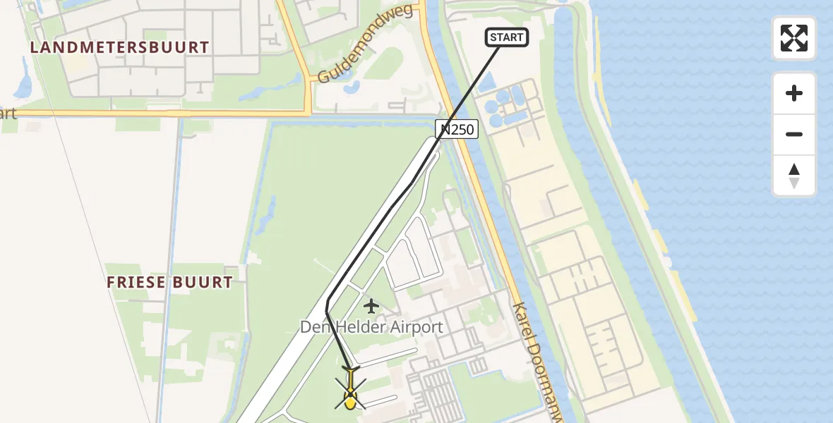 Routekaart van de vlucht: Kustwachthelikopter naar Vliegveld De Kooy, Luchthavenweg
