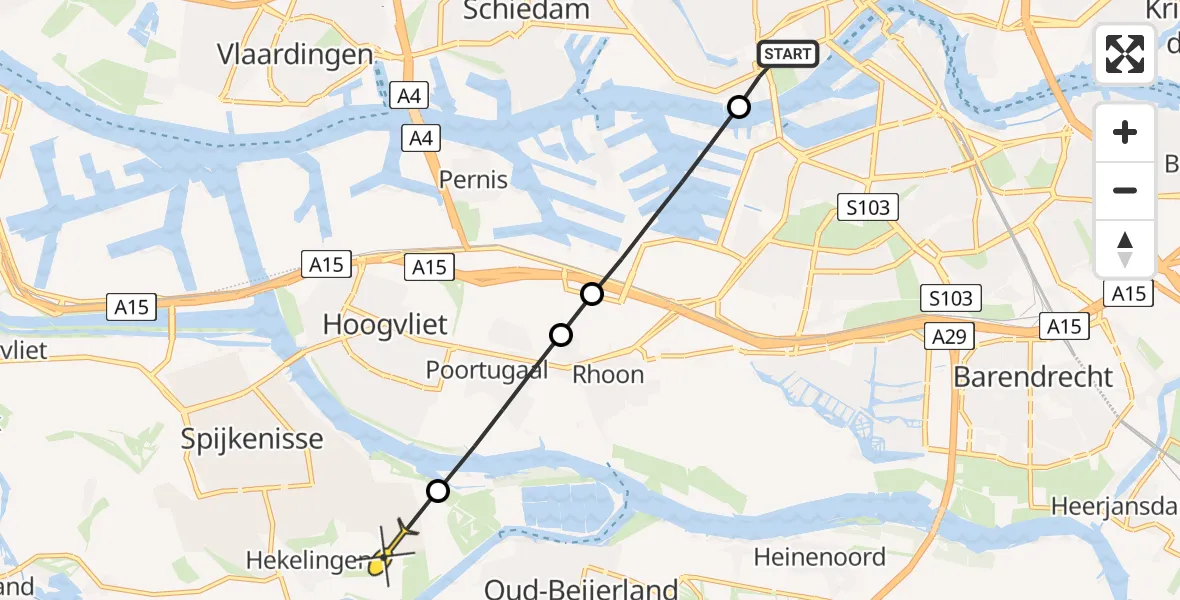 Routekaart van de vlucht: Lifeliner 2 naar Hekelingen, Eekhoutstraat